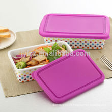 2014 hot new products ceramic microwave food container with silicone lid